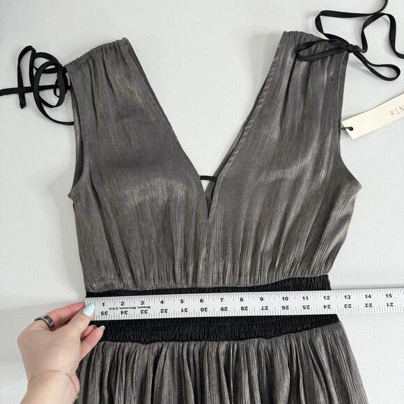 Pinch Dress Womens Small Gold Metallic Midi Party Deep V-Neck Cocktail Evening - Picture 12 of 16